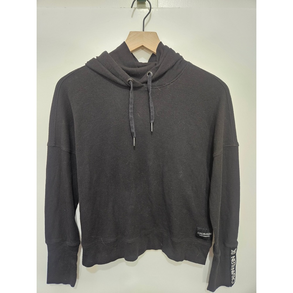 Calvin Klein Performance Womens‎ Waffle Knit Hoodie Black Thermal Sweatshirt L